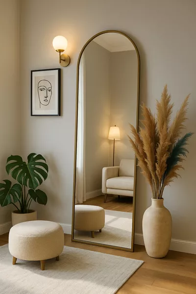 Metal Frame Gold Antique Oval Floor Mirror cm