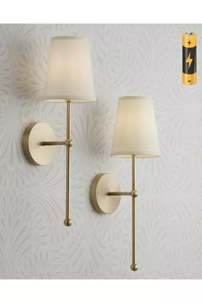 Modern Design 1 Stuk LED Batterij Wandlamp Plug & Play Verouderd Goud Geel Crème Lampenkap Daglicht Batterij