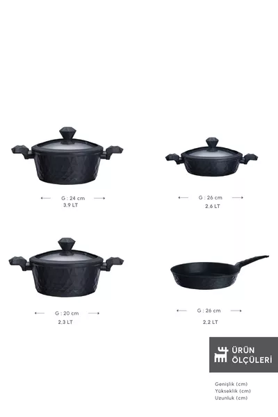 Set di pentole e padelle BioDiamond antibatterico con manico e fondo a induzione, 7 pezzi