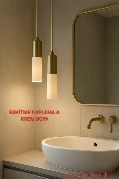 Arya 2'li Dekoratif Tavan Sarkıt Krem & Eskitme Kaplama Avize (GÜN IŞIĞI LED AMPÜLLER DAHİLDİR...)