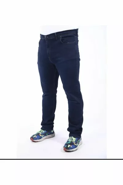 Мъжки дънки с пълна ликра, права кройка, голям размер, тъмносин