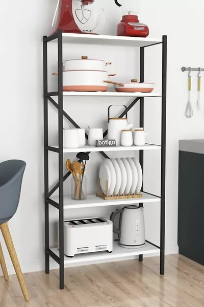 5-Tier Metal Kitchen Organizer Metal Kitchen Rack Microwave Rack Spice Rack White