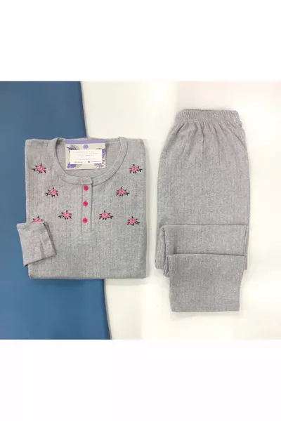 Wide Pattern Winter Floral Pattern Pink Mom Plus Size Pajama Set