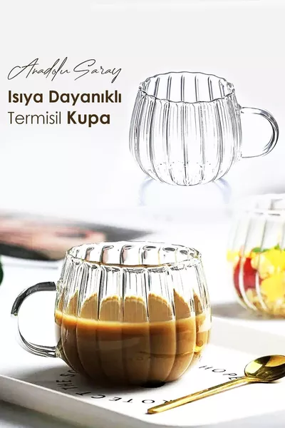 Hittebestendige borosilicaat Thermisil mok met lijnontwerp, glazen koffiekopje ml