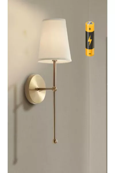 Luxe moderne wandlamp met aan/uit-knop en batterij, verouderd goud met crèmekleurige lampenkap, op batterijen, prijs per stuk