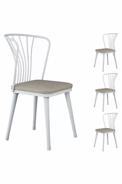 Rani Metal Chair Set of 4 Kitchen Dining Table Chairs White - Beige