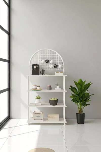 Çevir Kur White 4-Shelf Coffee Corner Cabinet | Kitchen Organizer, Stand, Cm