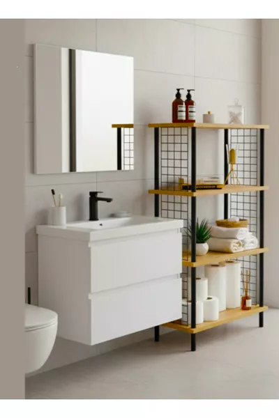 Органайзер за баня с 4 рафта, въртящ се шкаф за баня, многофункционален шкаф, голяма библиотека, кухненски рафт