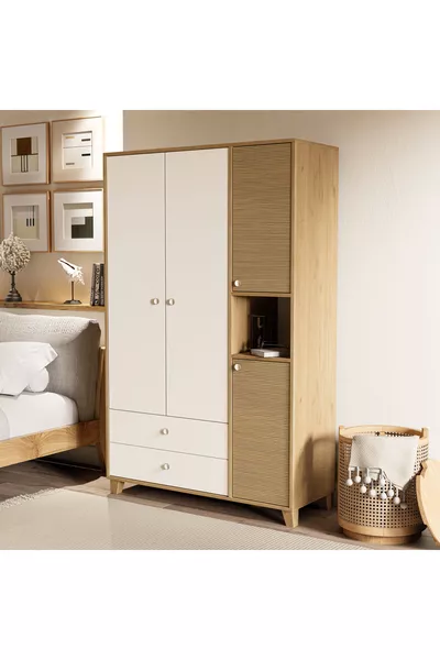 خزانة ليزا بأربعة أبواب، سلة - يونس - أبيض