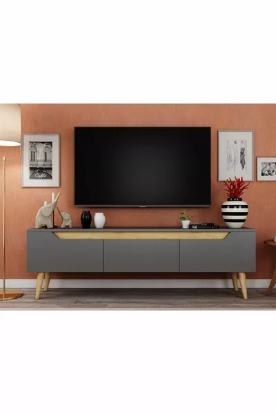Meuble TV Mana avec pieds en bois Cm Anthracite