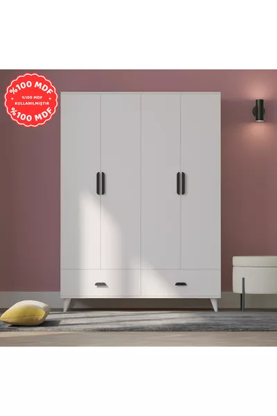 İnci 4-Door 2-Drawer Wardrobe White % MDF