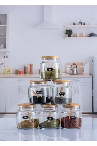 6-teiliges Bambus-Gewürzset,  Teile,  ml, mit Löffel und Etikett