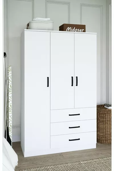 Armadio da vestiti multiuso Easy Mat bianco con 3 ante e 3 cassetti