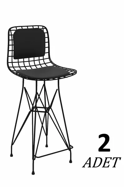 Chaise en fil métallique de taille moyenne Knsz, lot de 2, noir fier, avec coussin de dossier, hauteur d'assise cm, pour cuisine et jardin