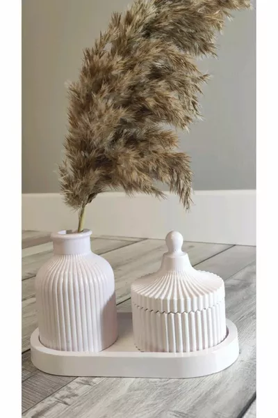 White Color Custom Design Jewelry Box and Vase Stand Accessory Set