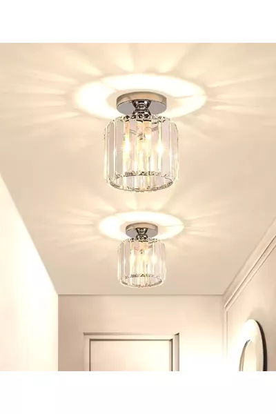 Plafonnier Moderne Crystal de Luxe avec Pierres en Cristal Argent Chrome