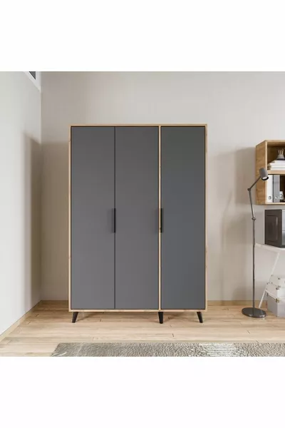 Armadio Aden a 3 Ante, Armadio per Vestiti Full Antracite