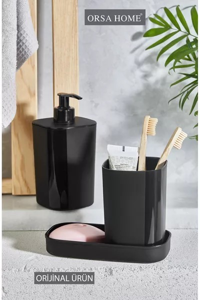 Zwarte 3-delige Badkamer Set Zeepdispenser Tandenborstelhouder Vloeibare Zeepdispenser 