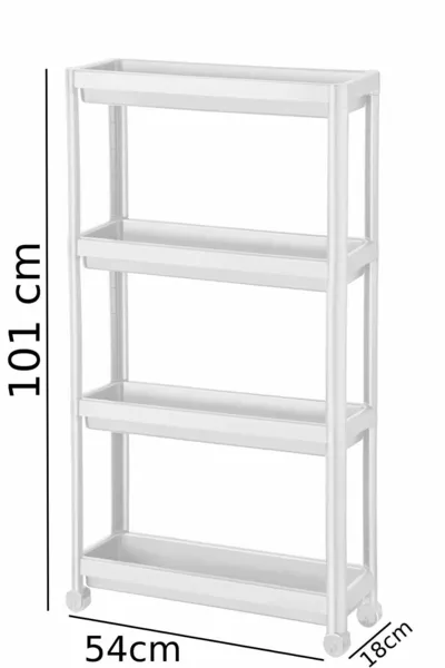 Étagère de salle de bain blanche à 4 niveaux multi-usages avec roulettes