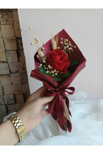 Bouquet di Rosa Singola, Fiore per Chiedere la Mano, Fiore per Fidanzamento, Bouquet di Rose di Velluto Artificiale