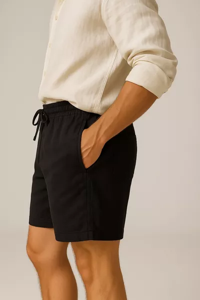 Short en lin texturé avec poches pour homme, noir