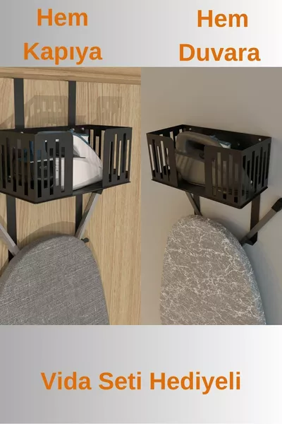 Zwarte deurzijde strijkijzer- en strijkplankhouder, organizer, strijkijzer- en strijkplankhaak S