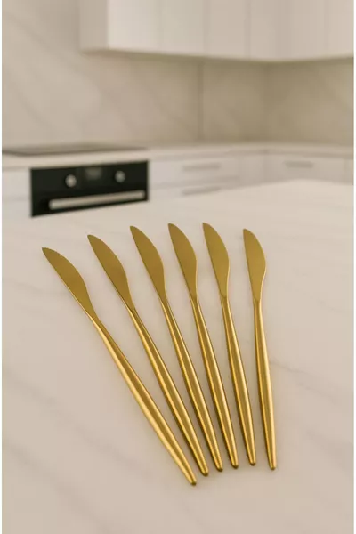 Комплект от 6 ножа с златни детайли | Луксозен комплект от 6 кухненски ножа  см