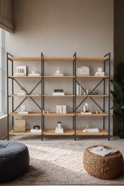 Nilamu Atlantik Pine Cm Boekenplank | Metalen Frame, Open Planken Organizer en Opberger