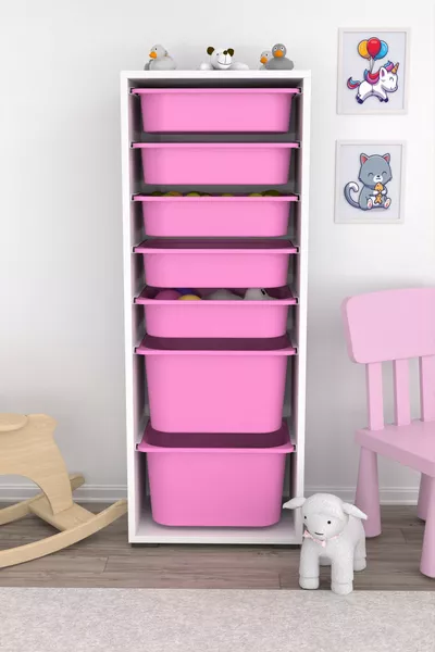 7 Basket Cabinet Toy Cabinet Multi-Purpose Kitchen Bathroom Pantry Cabinet Pink