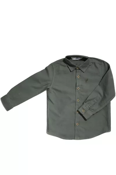 Camicia per bambini verde oliva con bottoni e maniche lunghe