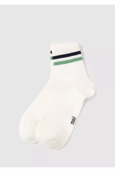 Chaussettes montantes écru à détails rayés 