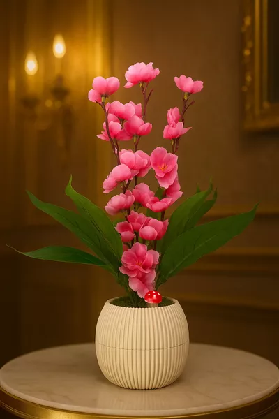 CM Bloempot met kunstbloemen, decoratieve tafel- en balkonbloem, tafeldecoratie met natuurlijke steen en mos CM