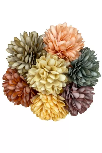 Изкуствени цветя Хризантеми Снежна топка Смесени пастелни цветове 7 отделни клонки в букет