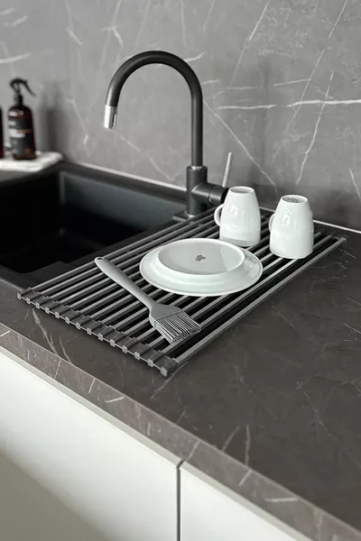 Primanova Lavabo Üstü Katlanabilen Mutfak Rafı - Gri