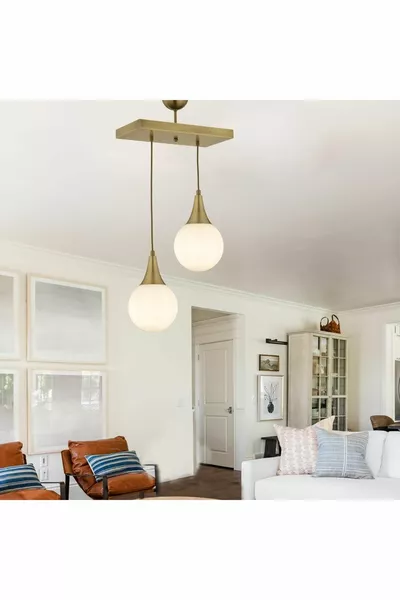 Пендел с 2 лампи с редово аранжиране, модерен ретро стил, за кухня, хол, всекидневна