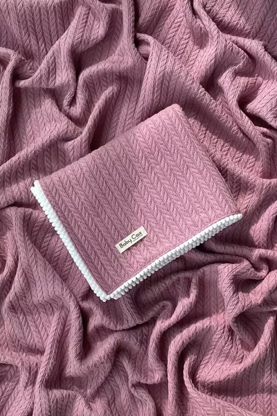 Плед для малыша с вязаным узором, органический хлопок, цвет розовой пудры,  см