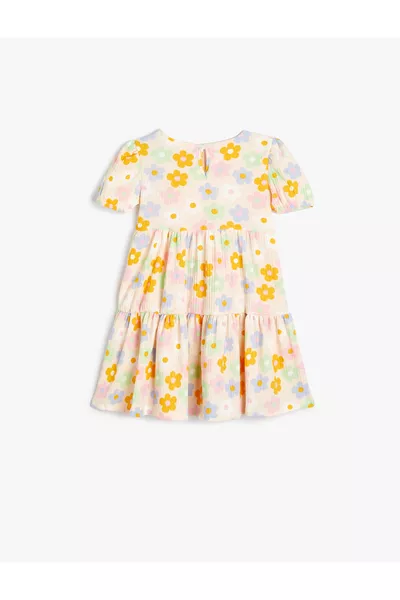 Floral Dress Short Sleeve Round Neck Textured Layered