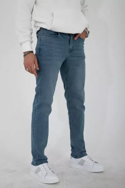 Uomo Rettifica Blu Vestibilità regolare Taglio casual Elasticizzato Lycra Denim Jeans 