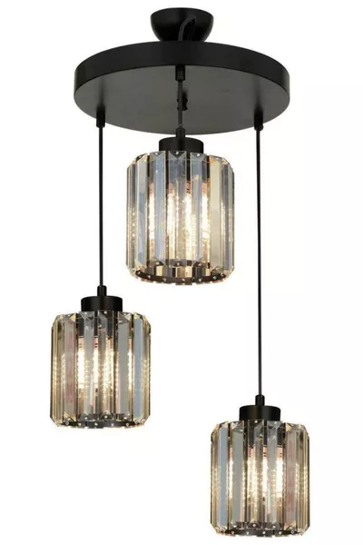 Dolunay Triple Pendant Chandelier with Black Frame and Black Stones