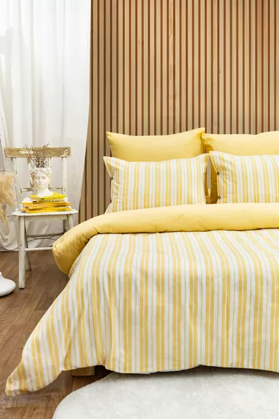 Harmony Hues Geverfd Natuurlijke Dubbel Dekbedovertrek Set (Met Elastisch Laken)