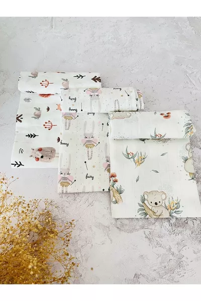 3 Pieces Multi-Purpose Muslin Cloth Cover Blanket % Cotton Oeko-Tex Certified  cm