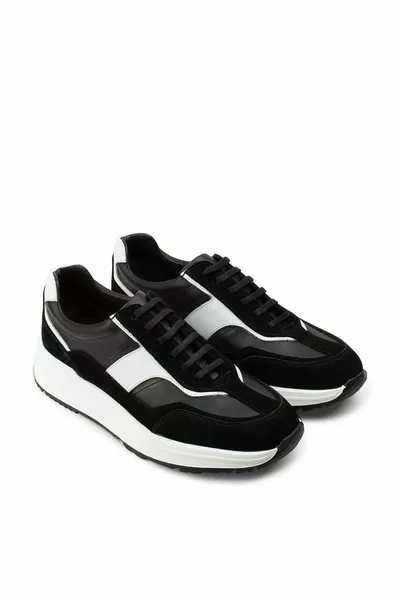 Echtes Leder Schwarz Sneaker Herrenschuhe