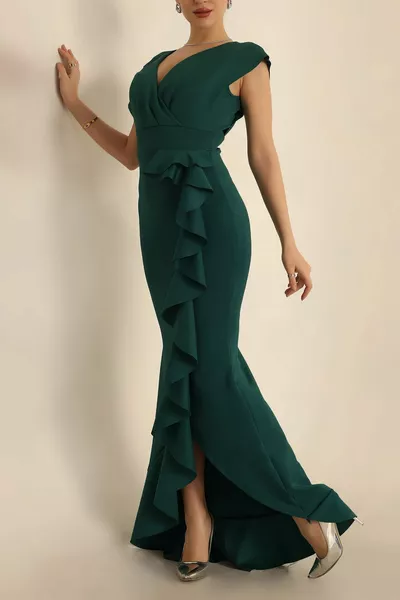 Emerald Scuba Diver Fabric Double-breasted Collar Skirt Abito da sera a balze Abito da sposa di laurea