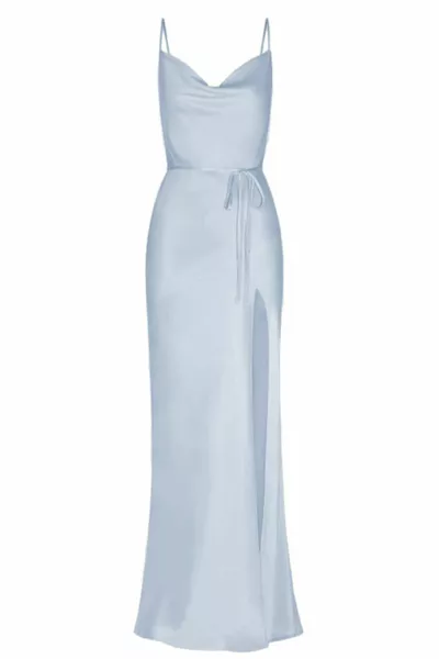 Degaje طوق فستان طويل من الساتان الأزرق