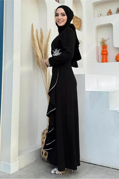 فستان سهرة نسائي من الحجر الأسود كشكش T 