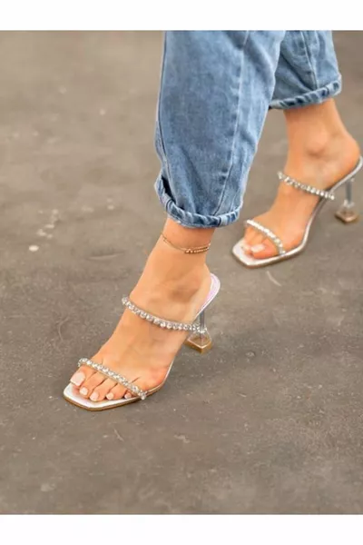 Сребърни дамски токчета Sinemis с два камъка