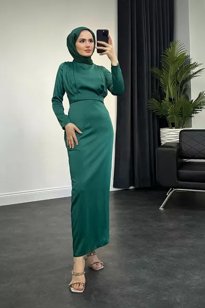 Nana Satin Abito da Sera Smeraldo