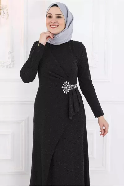 ЖЕНСКОЕ ВЕЧЕРНЕЕ ПЛАТЬЕ С ЧЕРНЫМ КАМНЕМ T 