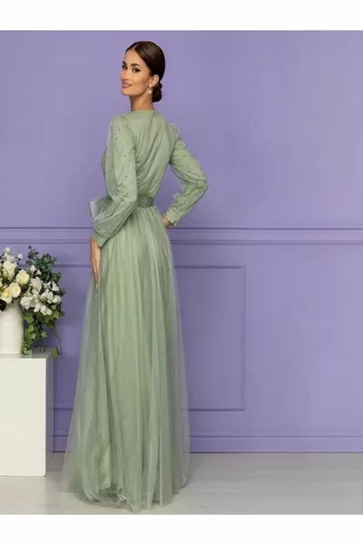 abito lungo con maniche anteriori pietre 