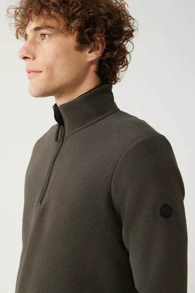 Sweat-shirt polaire anti-froid résistant au froid demi-fermeture éclair à col montant pour homme 